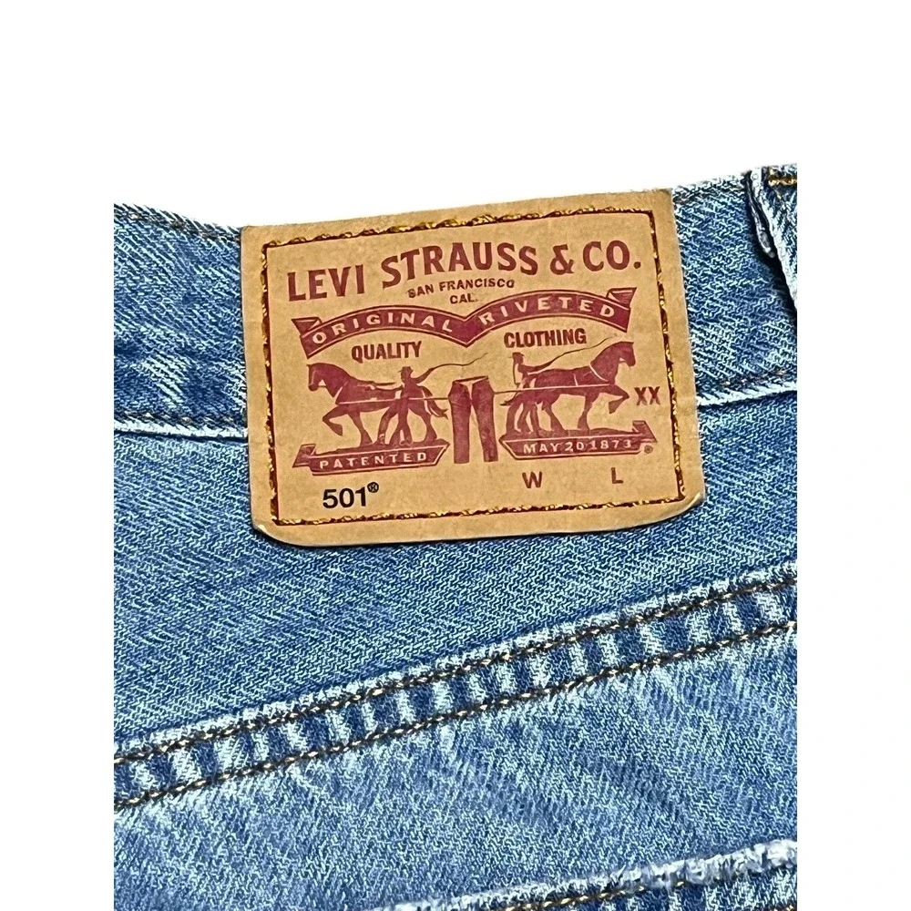 Levi's 501 Original Denim Shorts Womens 26 Blue Distressed Cut Off Festival Boho
